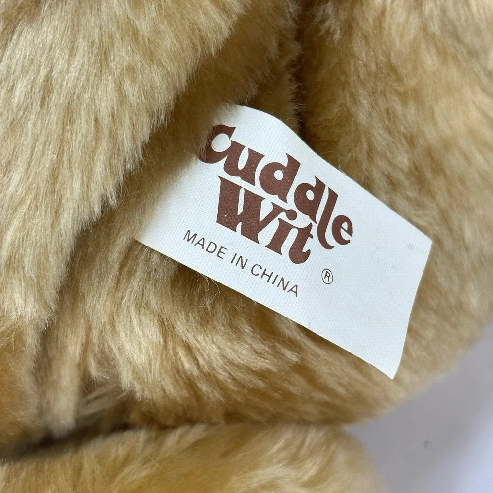 VTG 1992 Cuddle Wit Teddy Bear Plush Stuffed Animal Brown Bow Soft 15